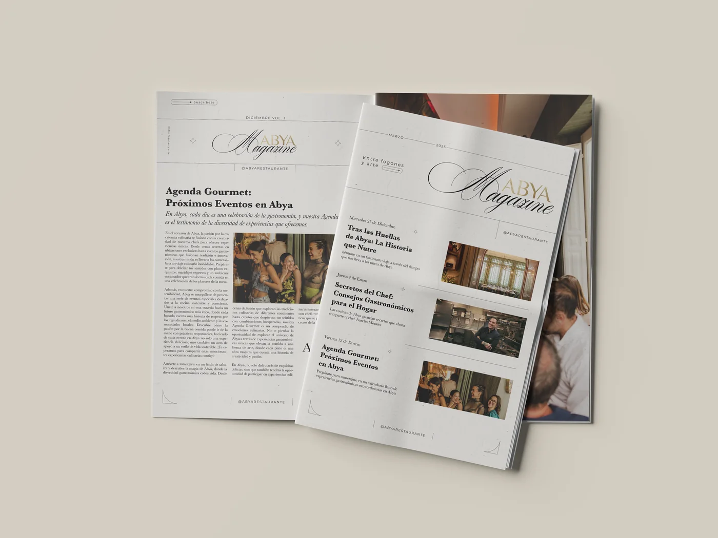 Abya Magazine abierta en la Agenda Gourmet junto al índice de marzo
