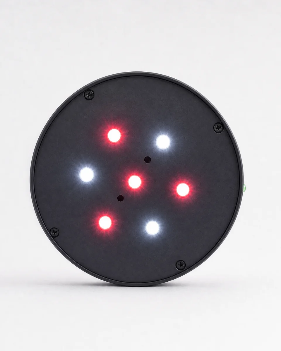 Imagen generada con IA: nůa de frente con sus luces encendidas sobre fondo blanco