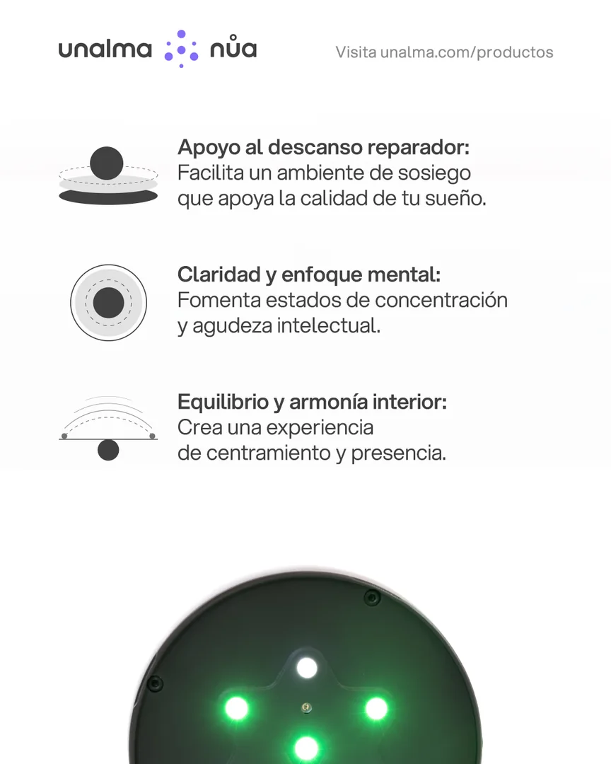 Beneficios de nůa: descanso, claridad mental y equilibrio, con el dispositivo encendido